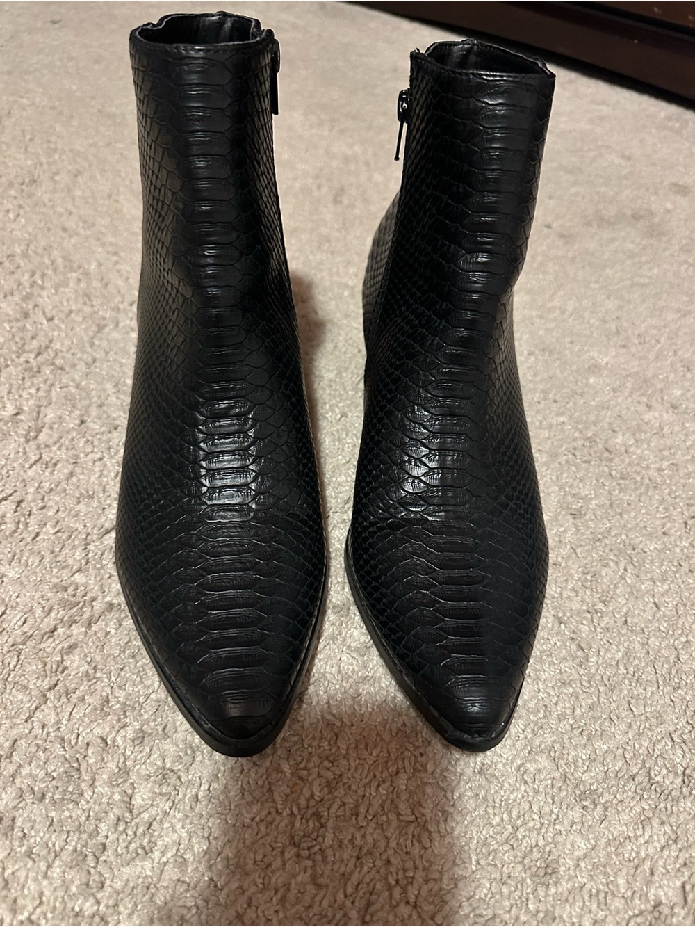 Lulus x Matisse Black Snake Embossed Pointed Toe Ankle Boots, Size 10 - Picture 2 of 10